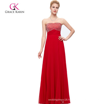 Grace Karin Bustier sans bretelles longue robe de bal rouge CL3083-1